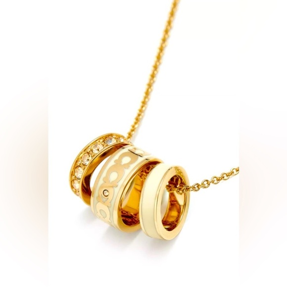 COACH “C” Signature Crystal Rondelle x3 Charms w/COACH Necklace, Authentic, EUC - Picture 9 of 11